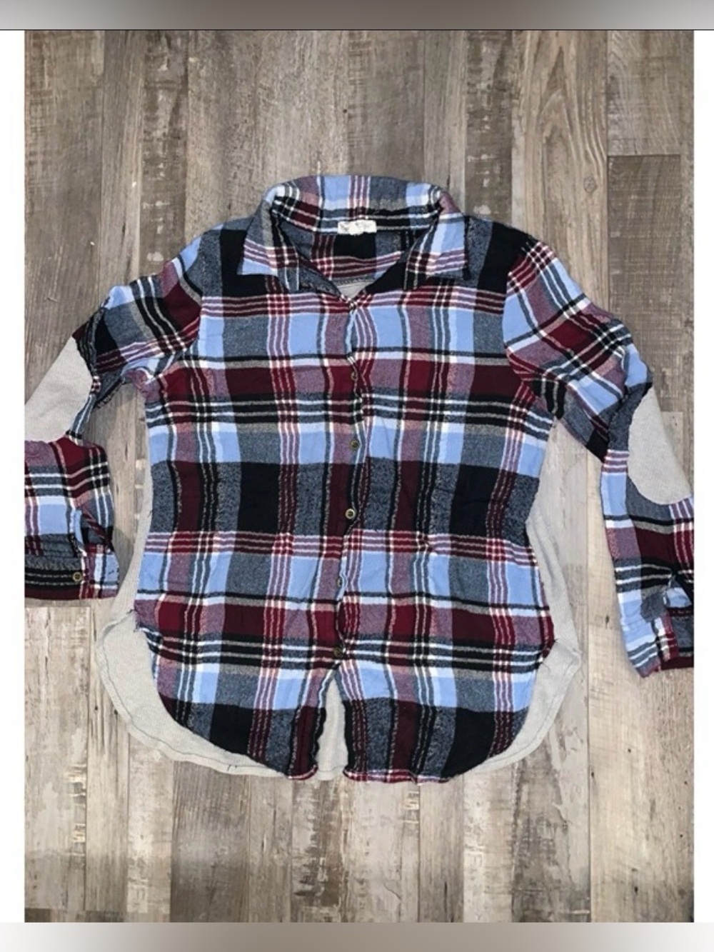 About a Girl Plaid Button-Down Shirt - Light Blue & Burgundy